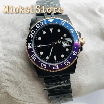 BLIGER 40 mm Moške Novi vrhunski Luksuzni Mehanska ura Črna PVD Primeru Safirno Steklo Datum Moške GMT Samodejni Watch