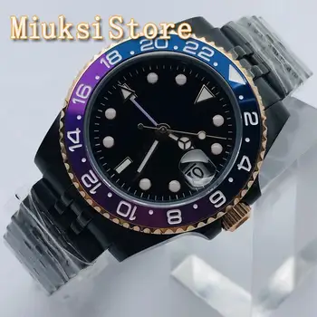 BLIGER 40 mm Moške Novi vrhunski Luksuzni Mehanska ura Črna PVD Primeru Safirno Steklo Datum Moške GMT Samodejni Watch