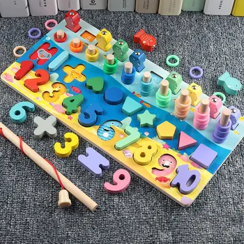 Les Montessori Igrače Count Geometrijske Oblike Spoznavanja Tekmo Magnetni ribolov Baby Izobraževanje učenje Matematike Igrača za Otroke blok darilo