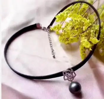 Brezplačna dostava >>>>oplemenitena jewelr omamljanje 10-11 mm Tahitian krog črno zeleni biser chocker ogrlica 925silver