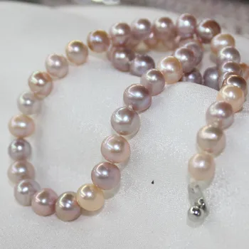 Fine nakit naravni biser 8-9 MM mešane barve vijolična, roza biserna ogrlica, 925 Srebro zaponka 18-INCH