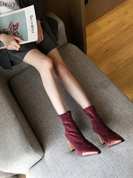 2019 novo pomlad in jesen modeli koničasti čevlji ženske slim nogavice, čevlji kratka cev debelo z visoko peto divje moda