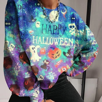 Halloween Pismo Tiskanja Prevelik Crewneck Majica Za Ženske Z Dolgimi Rokavi Tanek Pulover Osnovnih Modnih Ulične Jeseni Leta 2020 Ženske