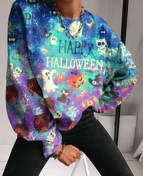 Halloween Pismo Tiskanja Prevelik Crewneck Majica Za Ženske Z Dolgimi Rokavi Tanek Pulover Osnovnih Modnih Ulične Jeseni Leta 2020 Ženske