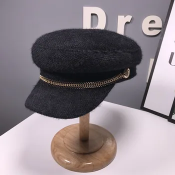 Japonski instagram preprost čiste barve berets korejska različica moda slikar klobuk ženska verige zgosti toplo octagonal klobuk