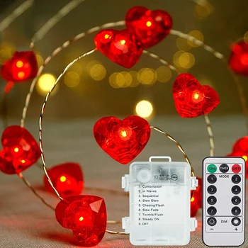 Valentinovo Svetlobe Niz F5 v obliki Srca Daljinski upravljalnik Osem Funkcij Polje Baterije 40 Luči