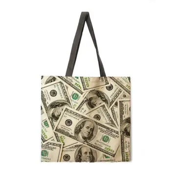 Zložljiva nakupovalna torba denar vzorec tiskanje vrečko damo rame ženski prosti čas torbici prostem plaže vrečko ženski tote vrečko