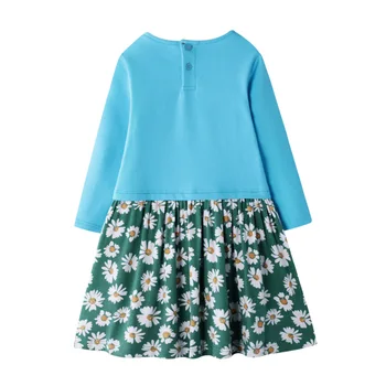 Jesen Pomlad Dekleta Samorog Obleko Z Rožami, Tiskanje Bombaž otroška Stranka Tutu Obleke