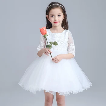 Dekleta Poročne Obleke Čipke Pegeant Žogo Obleke Uspešnosti Obleko Cvetlični Rojstni Kostum Vestido Daminhas Bela Barva 3-10T
