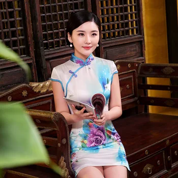 Nov Dizajn Eleganten Poletje Cheongsam za Ženske, Kratek Rokav Tradicionalna Kitajska Obleka Lady Večerno Obleko
