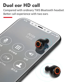 TWS Brezžične Slušalke Stereo Bas 5.0 Bluetooth Slušalke Hrupa Preklic Mini V Uho Šport Čepkov za Prostoročno uporabo Auto Connect