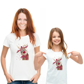 Smešno Priložnostne Družino Videz Tshirt Mati Hči Moda Pop Baby Girl T-shirt Lepe Rdeče Jelenov Graphic Majica s kratkimi rokavi za Udobno