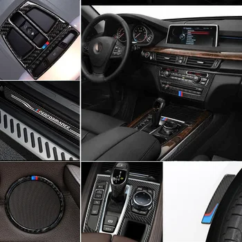 Ogljikovih Vlaken Avto Notranje zadeve Prestavljanje klimatska Naprava CD Plošči Vrata Armrest Za BMW X5 X6 F15 F16 Kritje Trim Nalepke, Dodatki