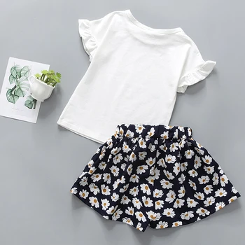 Poletje Nova otroška Oblačila Baby Dekle Nastavite korejski Kratka Sleeved Črko T-Shirt + Daisy Hlače 2-Kos Obleko