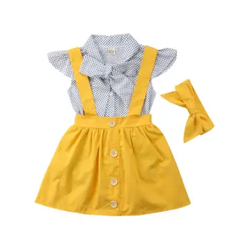 Do leta 2020 povsem Novo Srčkan Malčka Otroci Baby Dekleta Obleke, Oblačila, ki Plujejo pod Rokav Pike T-shirt Suspender Krilo Kombinezon 3Pcs Določa 6M-5Y