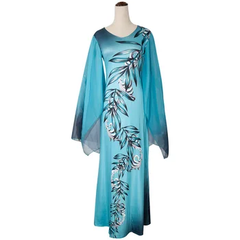 Listi tiskanih design maxi obleko flare rokav afriške haljo dashiki ramadana tam kaftan svoboden oblek modne abaya VKDR2046
