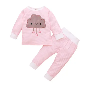 #50 2021 Novih Otroci Jeseni Dolgo Oplaščeni Malčke Baby Dekle, Zvezda, Luna Oblak Vezenje Vrhovi+hlače, Pižame Sleepwear Obleke