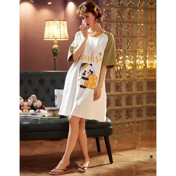 M-XXL poletje panda krog vratu nightgown priložnostne kratek rokav moda udobno srčkan risanka pomlad žensk domov oblačila