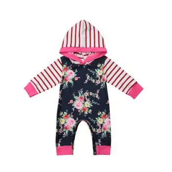 Novorojenega Dojenčka Baby Dekleta Hooded Cvet Dolg Rokav Romper Jumpsuit Glavo, Obleko, Velikost 0-24M