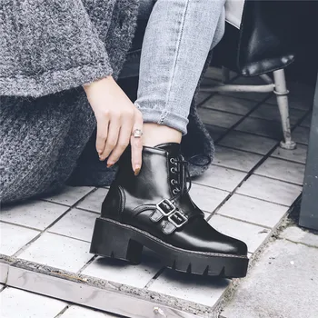 ASUMER 2020 nov prihod ženske škornji krog toe sponke čipke debele pete punk priložnostne čevlji dame jeseni, pozimi škornji