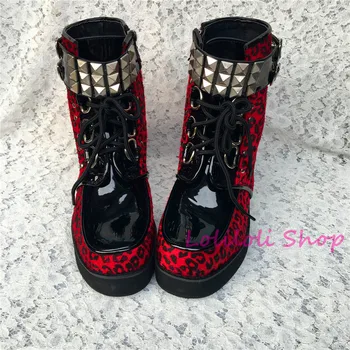 Princesa sweet lolita čevlji Lolilloliyoyo antaina Japonski design po meri rdeče leopard svilo kože debelo dno, ravno čevlji an9839