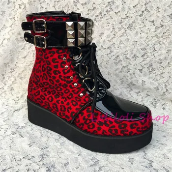 Princesa sweet lolita čevlji Lolilloliyoyo antaina Japonski design po meri rdeče leopard svilo kože debelo dno, ravno čevlji an9839