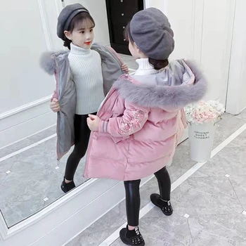 2019 Nove Zimske Baby Dekle Oblačila Toplo Visoke Kakovosti Navzdol Plašč Sneg Nositi Otrok Parka Krzno Ovratnik Otroci Dekleta Parkas Vrhnja Oblačila