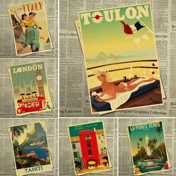 Slavni World Travel Italija Tajska London Retro Plakat Letnik plakat visokokakovostno Tiskanje, Risanje jedro Dekorativno Slikarstvo