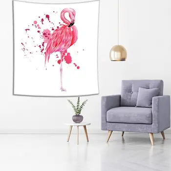 Tapiserija, Pink Flamingo Elegantno Tropsko Ptico Poletje Plaža Akvarel Brizgom Barve Kapljice Umetnine, Natisnjen