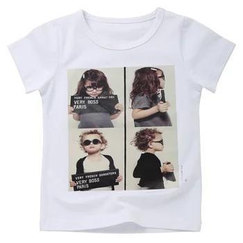 Nov poletni otroška oblačila otroška oblačila 2019 kratka sleeved tiskano glavo, fantje in dekleta krog vratu T-shirt