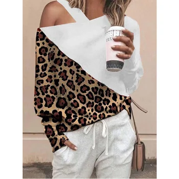 Novo Leopards Mozaik Moda Vrhovi za Ženske T Shirt 2020 Pomlad Dolg Rokav Priložnostne Tee Srajce Ulične Puloverji
