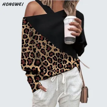 Novo Leopards Mozaik Moda Vrhovi za Ženske T Shirt 2020 Pomlad Dolg Rokav Priložnostne Tee Srajce Ulične Puloverji