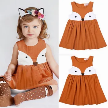 Otroci Baby Dekleta Poletno Obleko Brez Rokavov Oranžna Lepe Risanke Nazaj Zadrgo Fox Fancy Obleka Princess Party Til Tutu Obleke