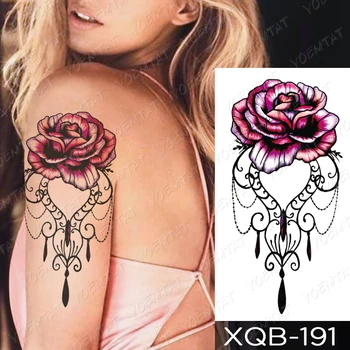 Nepremočljiva Začasni Tattoo Nalepke, Roza, Vijolična Rose Lotus Peony Tetovaže Čipke Cvetove Body Art Roko Ponaredek Rokav Tattoo Ženske Moški