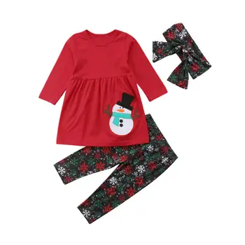 3pcs Baby Dekle, Božične Obleke, Oblačila, ki Snežaka T-shirt Obleko Dokolenke Določa obleke 1-6T
