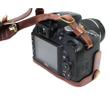 Novo Vintage Kratek Poudarek PU Usnje Fotoaparat Ohišje Za Nikon D3400 D3300 D3200 D3100 18-55mm Objektiv Fotoaparata Vrečko Odprite Pokrov Baterije