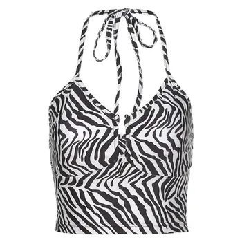 Ženske Seksi Povodcem Backless Bodycon Obreži Zgoraj Votlih Iz Zebra Stripes Camis Telovnik XXFD
