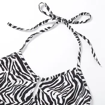 Ženske Seksi Povodcem Backless Bodycon Obreži Zgoraj Votlih Iz Zebra Stripes Camis Telovnik XXFD