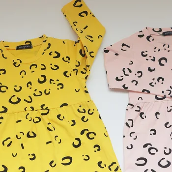 2020 Pomlad Jesen Baby Dojenčke Leopard Natisnjeni Moda Bombaž Dolg Rokav Obleka za Dekleta Princesa Vestidos Dekliška Oblačila
