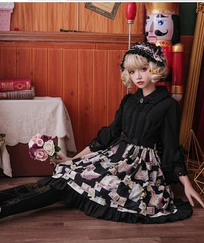 Sweet lolita obleko luštna tiskanje retro čipke viktorijanski obleko kawaii dekle gothic lolita jsk tea party palace vestido lolita loli