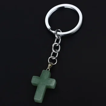 Novi Zeleni Naravni Kamen Je Jezus Križ Obesek Ključnih Verige Ključe Za Ženske, Moške Nakit Obesek Za Ključe, Družinski Prijatelji Keychain Čar Darila