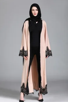 Plus Velikost Ženske Dolgo Brezrokavniki Čipke Mozaik Elegantno Muslimanskih Dolgo Cardigan Islamske Abaya V Vratu Outwear Odprite Abaya Dubaj