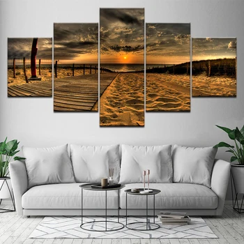 5Piece Wall Art Slika Natisnjena Sunset Beach Slikarsko Platno Art Modular Sliko Za Prostor, Plakati, Tiskanje Quadros Doma Dekor