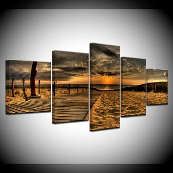 5Piece Wall Art Slika Natisnjena Sunset Beach Slikarsko Platno Art Modular Sliko Za Prostor, Plakati, Tiskanje Quadros Doma Dekor