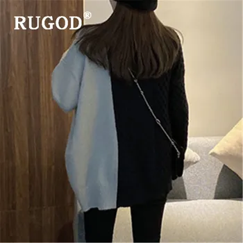 RUGOD Letnik kontrast barve turtleneck pulover ženske, korejski leni slog ohlapen pulover pozimi debele twist pulover Skakalec 2020