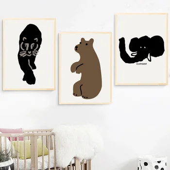 Povzetek Risanka Živali Platno Slikarstvo Nordijska Medved, Zajec Tiger Plakatov in Fotografij Wall Art Slik, ki jih Otroci Soba Dekor