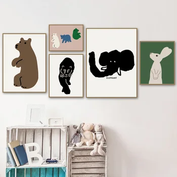 Povzetek Risanka Živali Platno Slikarstvo Nordijska Medved, Zajec Tiger Plakatov in Fotografij Wall Art Slik, ki jih Otroci Soba Dekor