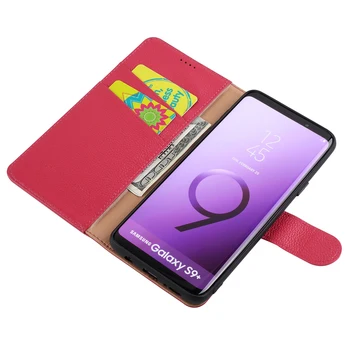 Pravo Usnje Primeru Denarnice za Samsung S9 S9 Plus Flip Folio Pokrovček za Samsung Galaxy S9 S9Plus Mobilni Telefon Kartico Primeru Magnetni Posnetek