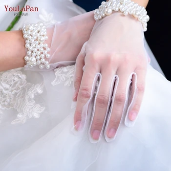 YouLaPan M01 Elegantno Pearl Beaded Poročne Rokavice, Poročne Rokavice Novo Til Poroko Rokavice Pribor Ženske Rokavice