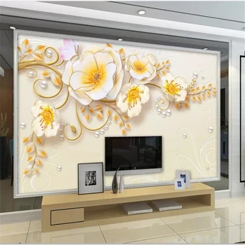 Beibehang po Meri 3d ozadje stensko dekoracijo doma dnevna soba, tri-dimenzionalni reliefni magnolija biser Nordijske nakit zidana